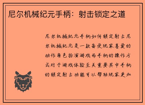 尼尔机械纪元手柄：射击锁定之道